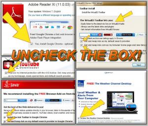 Images of unwanted programs attached to common program downloads